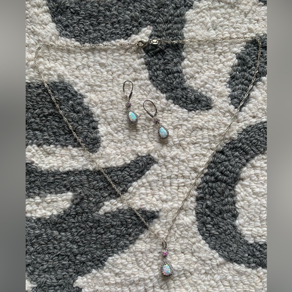 Sterling Silver Opal & Turmaline Necklace & Earring Set - Picture 8 of 8